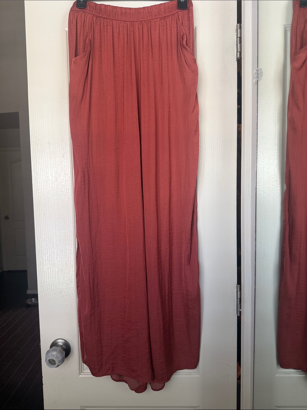 Jennifer Lopez Wide-Leg Palazzo Pants in Rust